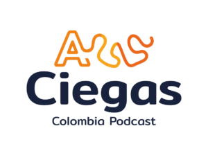 Logo alternativo de A Ciegas Colombia Podcast para la primera temporada. Con una línea orgánica dibuja los pasos de dos pies vistos desde el lateral.