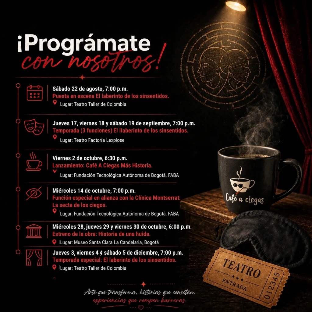 Cronograma de próximas funciones de las experiencias de Café a Ciegas.